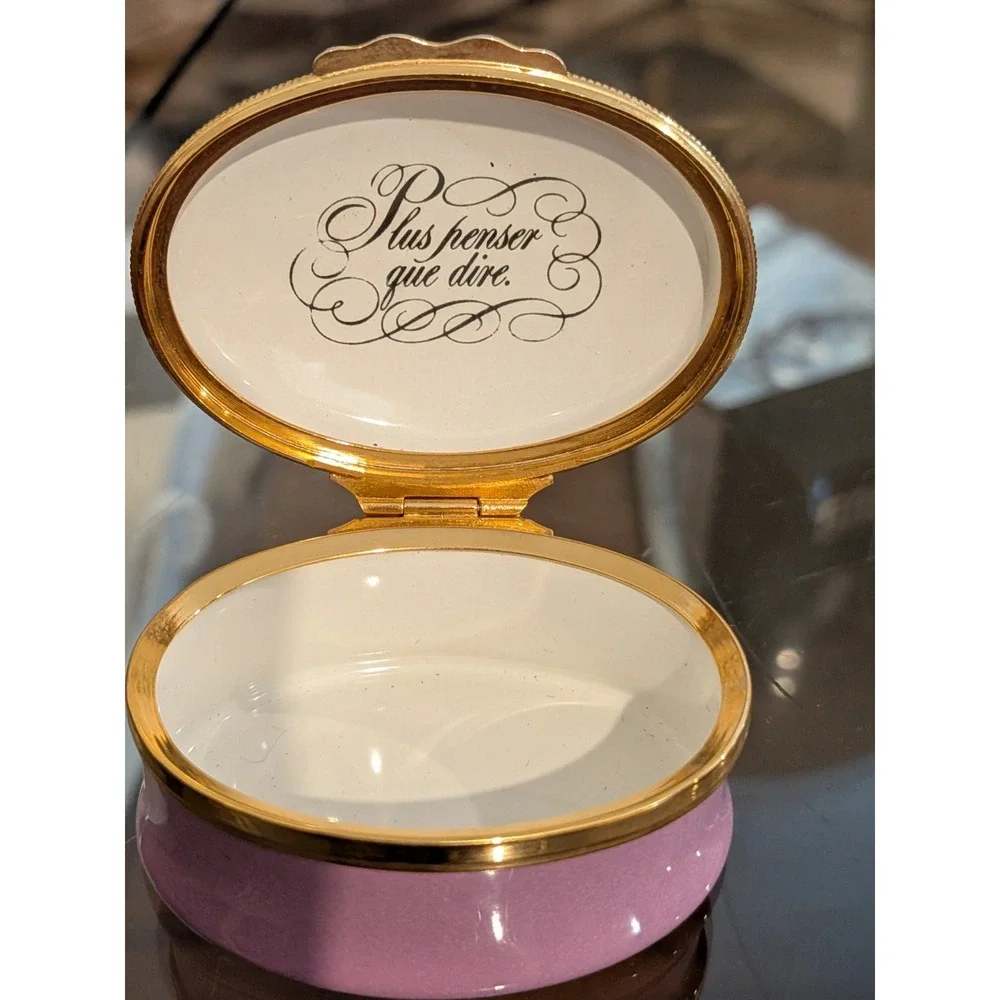 Halcyon Days Tiffany & Co Oval Enamel Pansy Pill or Trinket Box Lavender Purple